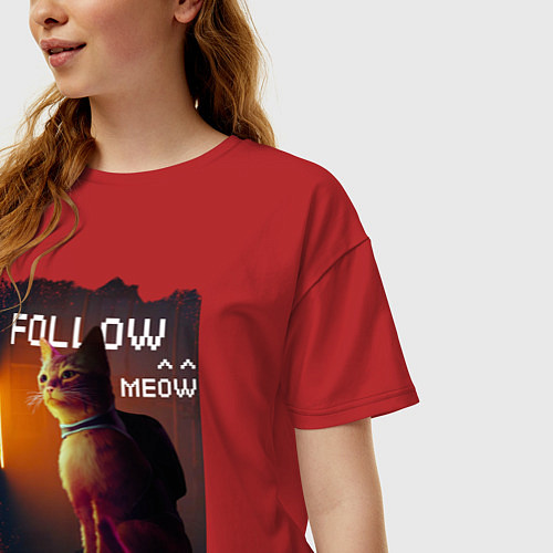 Женская футболка оверсайз STRAY FOLLOW MEOW / Красный – фото 3