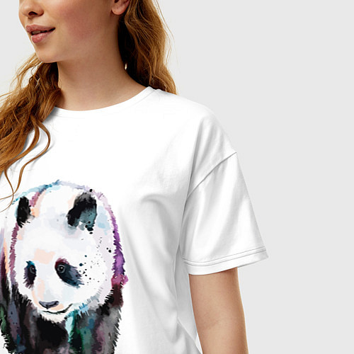 Женская футболка оверсайз Панда - акварель / Белый – фото 3