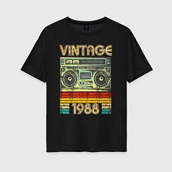 Футболка оверсайз женская Винтаж 1988 аудиомагнитофон, цвет: черный