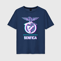Футболка оверсайз женская Benfica FC в стиле glitch, цвет: тёмно-синий