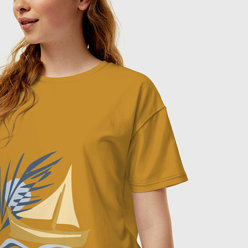 Женская футболка оверсайз Парусник в океане / Горчичный – фото 3