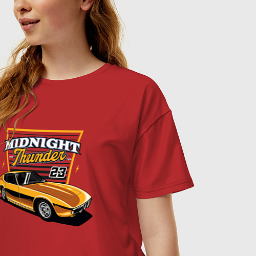 Женская футболка оверсайз Желтый гоночный ретро-автомобиль / Красный – фото 3