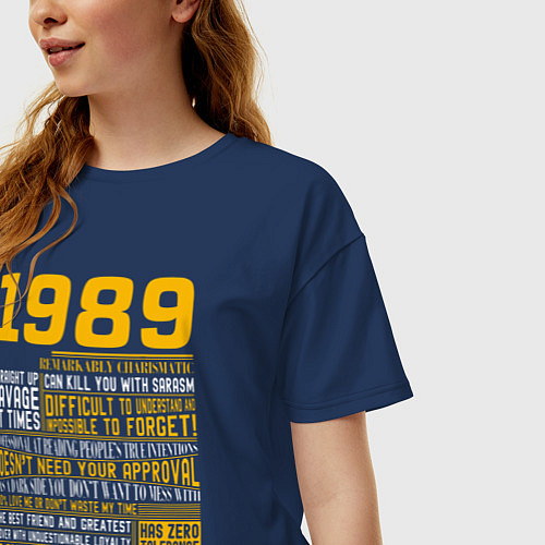 Женская футболка оверсайз Факты о людях 1989 года / Тёмно-синий – фото 3