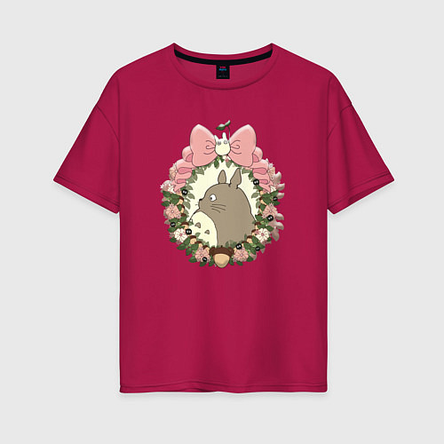 Женская футболка оверсайз Тоторо с бантиком / Маджента – фото 1