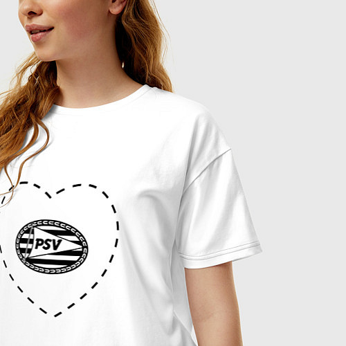 Женская футболка оверсайз Лого PSV в сердечке / Белый – фото 3