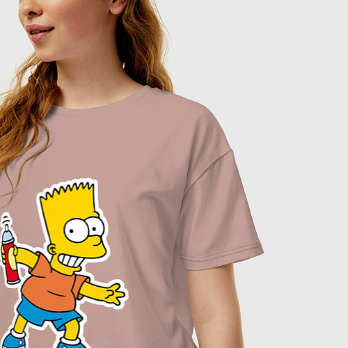 Женская футболка оверсайз Барт Симпсон с баплончиком для граффити / Пыльно-розовый – фото 3