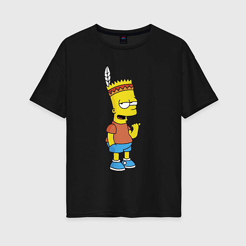 Женская футболка оверсайз Барт Симпсон - индеец / Черный – фото 1