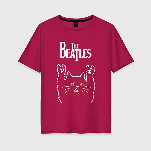 Женская футболка оверсайз The Beatles rock cat / Маджента – фото 1