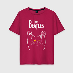 Футболка оверсайз женская The Beatles rock cat, цвет: маджента