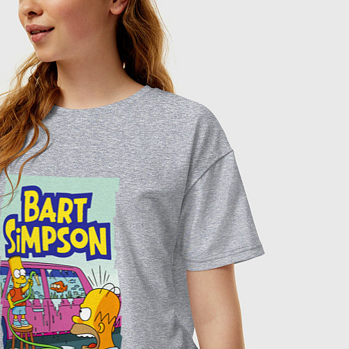 Женская футболка оверсайз Барт Симпсон устроил из автомобиля аквариум / Меланж – фото 3