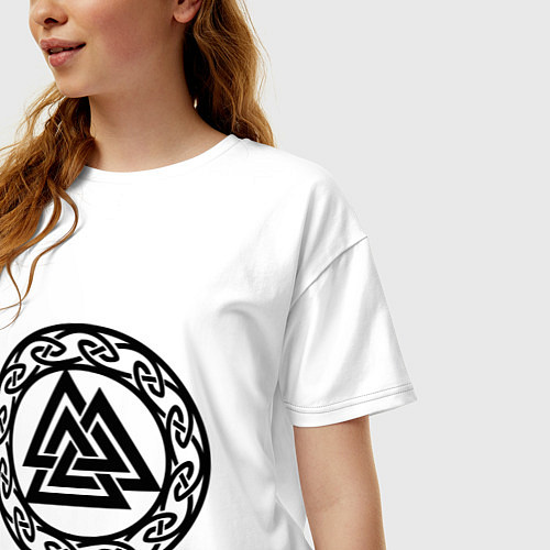 Женская футболка оверсайз Валькнут - символ Одина / Белый – фото 3