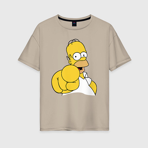 Женская футболка оверсайз Гомер Симпсон указывает пальцем / Миндальный – фото 1