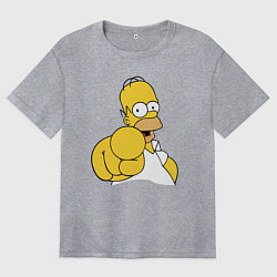 Футболка оверсайз женская Гомер Симпсон указывает пальцем, цвет: меланж
