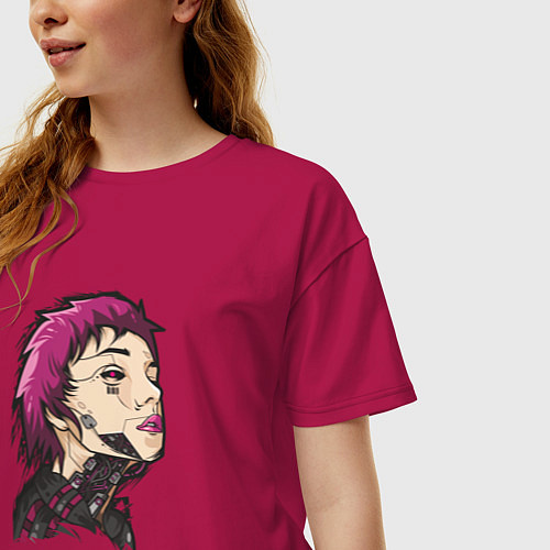 Женская футболка оверсайз Портрет девушки-кибера / Маджента – фото 3