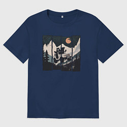 Футболка оверсайз женская Оранжевая луна и лесное ралли, цвет: тёмно-синий