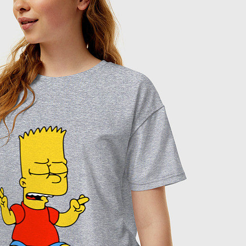 Женская футболка оверсайз Барт Симпсон - сидит со скрещенными пальцами / Меланж – фото 3