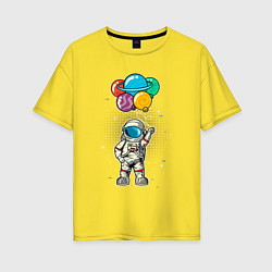 Футболка оверсайз женская Космонавт на воздушных шариках, цвет: желтый