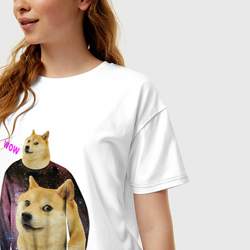 Женская футболка оверсайз Пёсик Доге в свитере с пёсиком Доге / Белый – фото 3