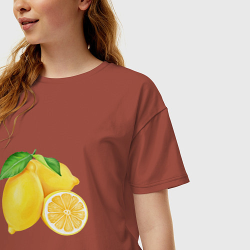 Женская футболка оверсайз Сочные лимоны / Кирпичный – фото 3