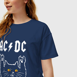 Футболка оверсайз женская AC DC rock cat, цвет: тёмно-синий — фото 2