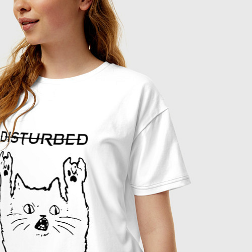 Женская футболка оверсайз Disturbed - rock cat / Белый – фото 3