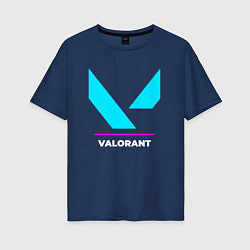 Футболка оверсайз женская Символ Valorant в неоновых цветах, цвет: тёмно-синий
