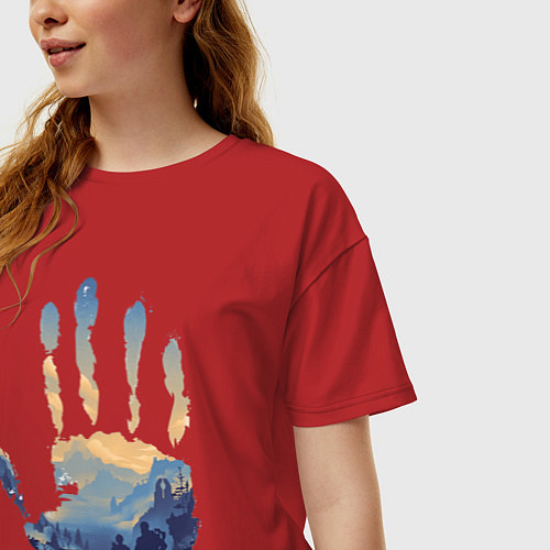 Женская футболка оверсайз Отпечаток ладони Кратоса / Красный – фото 3