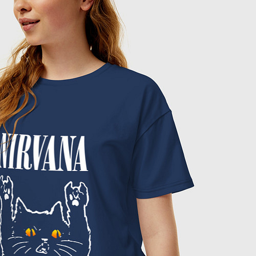Женская футболка оверсайз Nirvana rock cat / Тёмно-синий – фото 3