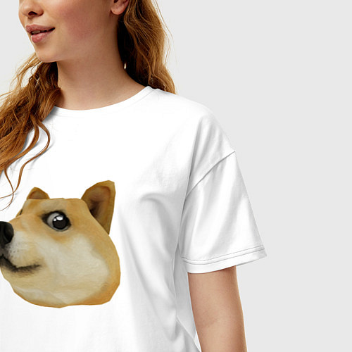 Женская футболка оверсайз Объёмный пиксельный пёс Доге внимательно смотрит / Белый – фото 3