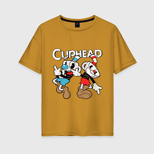 Женская футболка оверсайз Cuphead - Mugman / Горчичный – фото 1