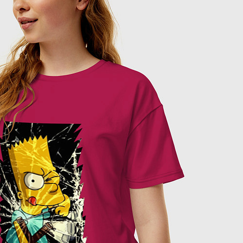 Женская футболка оверсайз Барт Симпсон с рогаткой / Маджента – фото 3