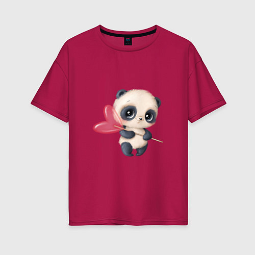 Женская футболка оверсайз Панда с леденцом / Маджента – фото 1