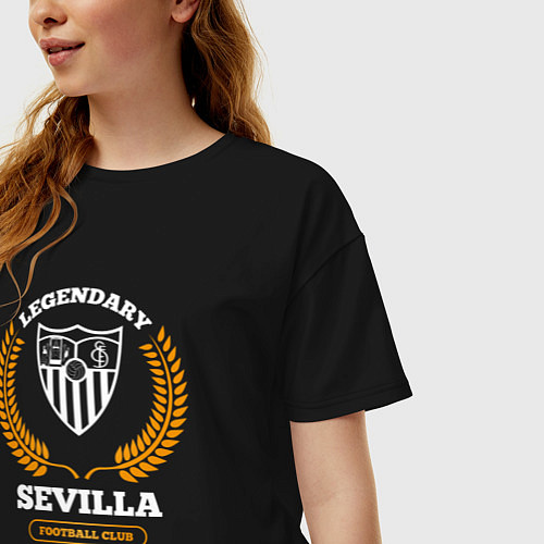 Женская футболка оверсайз Лого Sevilla и надпись legendary football club / Черный – фото 3