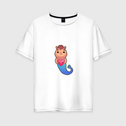 Женская футболка оверсайз Русахомка Кавайный хомячок - русалочка с сердечком