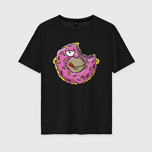 Женская футболка оверсайз Гомер Симпсон - пончик / Черный – фото 1