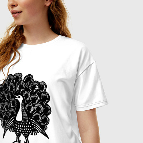 Женская футболка оверсайз Забавный павлин средневековый рисунок / Белый – фото 3