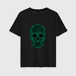 Футболка оверсайз женская Skull in a microprocessor, цвет: черный