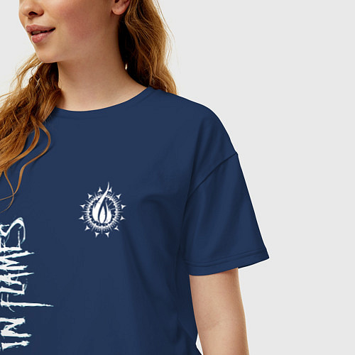 Женская футболка оверсайз In flames - logo / Тёмно-синий – фото 3