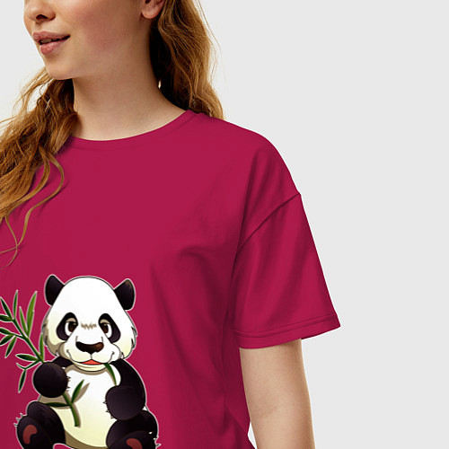 Женская футболка оверсайз Панда кушает бамбук / Маджента – фото 3