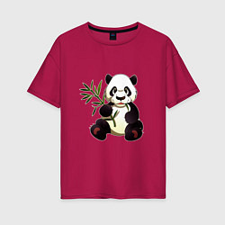 Футболка оверсайз женская Панда кушает бамбук, цвет: маджента