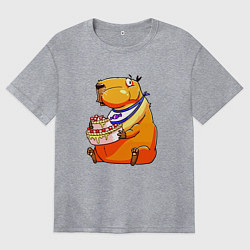 Футболка оверсайз женская Капибара празднует день рождения, цвет: меланж