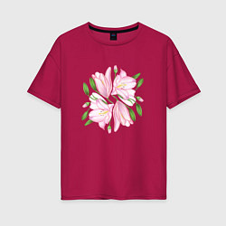 Футболка оверсайз женская Розовые лилии, цвет: маджента