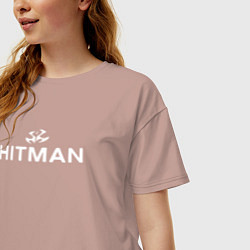 Футболка оверсайз женская Hitman - лого, цвет: пыльно-розовый — фото 2