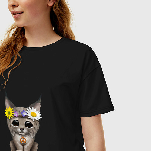 Женская футболка оверсайз Мир - Рысь / Черный – фото 3