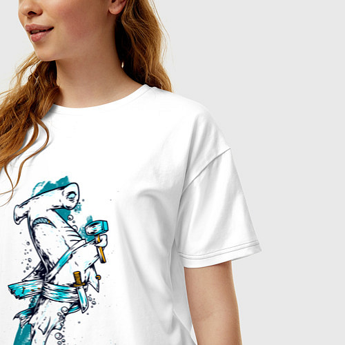 Женская футболка оверсайз Акула молот пират / Белый – фото 3