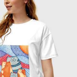 Футболка оверсайз женская Лоскутные котики, цвет: белый — фото 2