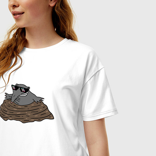 Женская футболка оверсайз Крот в очках мем / Белый – фото 3