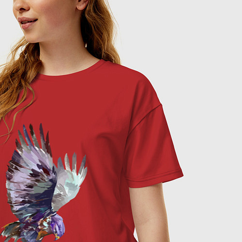 Женская футболка оверсайз Сокол - акварель / Красный – фото 3