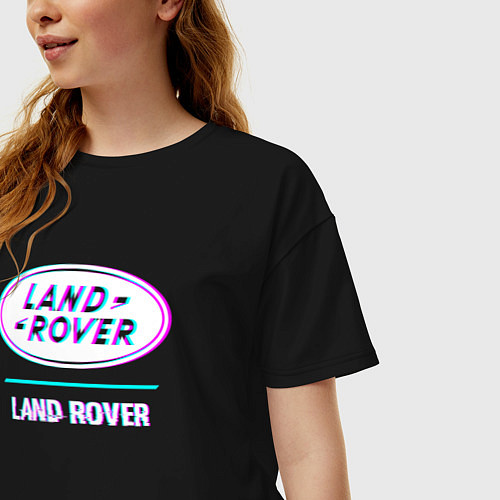 Женская футболка оверсайз Значок Land Rover в стиле glitch / Черный – фото 3