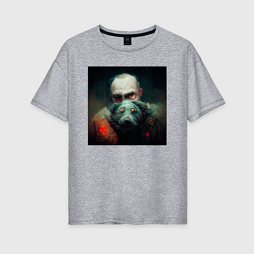 Женская футболка оверсайз Портрет демонических дедушки и собаки / Меланж – фото 1